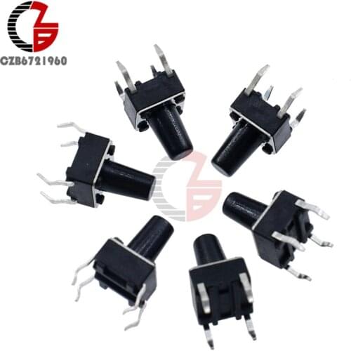 100Pcs Tactile Push Button Switch Tact Switch 6X6X13mm 4-pin DIP