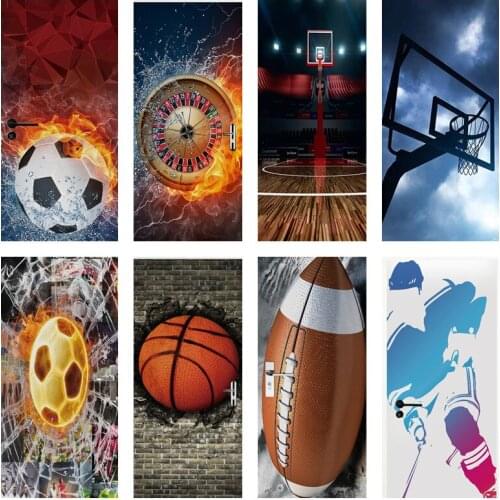 3D Football Basketball Door Stickers For Bedroom Sports Vinyl Self-adhesive Home Design Wallpaper Waterproof Doors Decoration