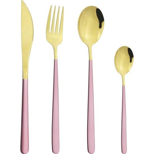 4Pcs/Set Pink Gold Cutlery Set 304 Stainless Steel Dinnerware Set Knives Fork Spoons Flatware Set Party Silverware Tableware Set