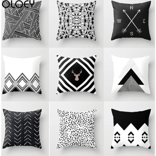 45*45CM Pillow Case Nordic Style Simple Black and White Geometric Pillowcase Square Decorative Pillowcase Home Hotel Decoration