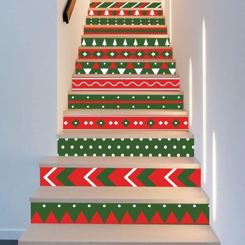 6pcs/13pcs Christmas Decor Vinyl Stair Stickers DIY X mas Decals Floors Waterproof Staircases Murals Wallpapers Home Decoration