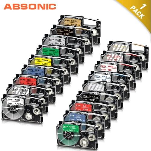 Absonic 6mm Label Maker Compatible for Casio XR-6X XR6WE XR-6RD XR 6YW Cassette Cartridge Ribbon for Casio KL-60 KL-HD1 Printer