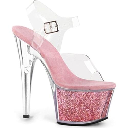 Sexy high-heel 20cm clear crystal sandals with waterproof platform, sexy nightclub model Sandals