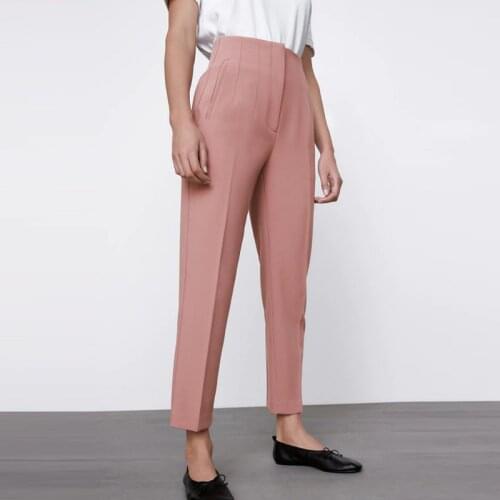 KUMSVAG Summer Casual Solid Ankle-Length Pants 2021 High waist Fashion Female Elegant Straight Pants Trousers Clothing LY9385