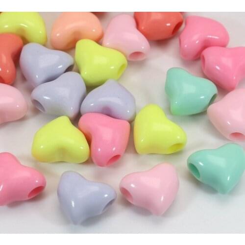 50 Mixed Pastel Color Acrylic Heart Pony Beads 15mm Kids Craft Kandi Bracelets
