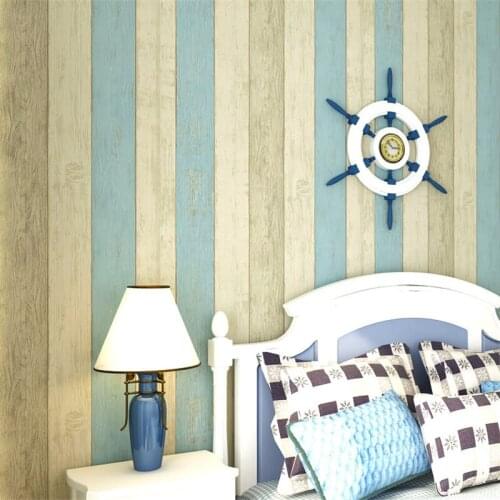 Beibehang Modern wallpaper non-woven wallpaper Mediterranean blue vintage striped warm bedroom living room tv backdrop