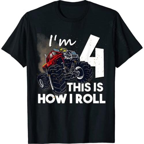 4th Birthday T Shirt Boy Monster Truck 4 Years Old Gift New Arrival Summer T Shirts Cotton Men Tops & Tees Summer
