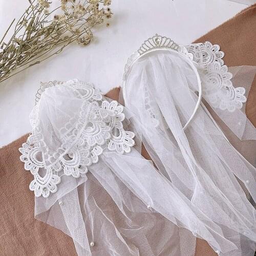 New Korean version of French retro lace crown double-layer birthday party flower girl veil