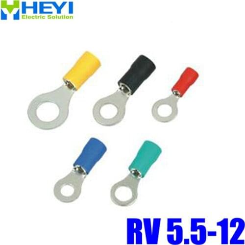 Good Quality 100pcs/lot RV5.5-12 AWG12-10 Yellow Copper Insulating Crimp Terminals Connectors Ring Terminal