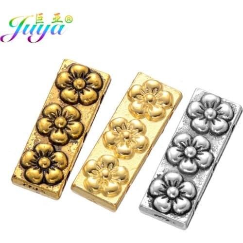 Juya 20pcs/lot Wholesale DIY Components Antique Gold/Silver Color 3 Holes Separators Connectors For Beading Jewelry Making