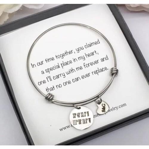 Fashion stainless steel Bff Jewelry Best Friend Gift Friends Forever Gps Bracelet Coordinate number adjustable Bangle B1041