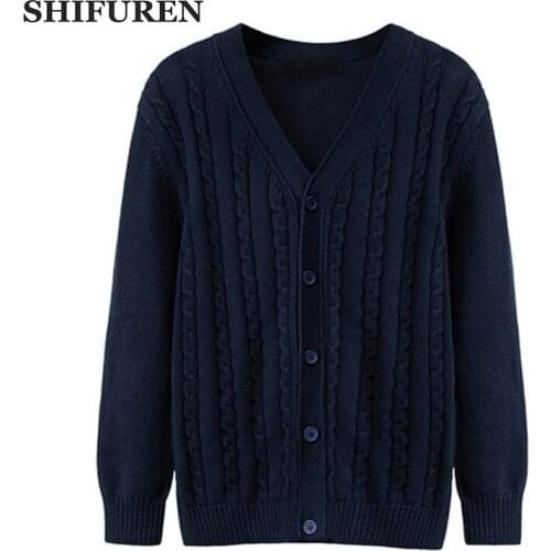 SHIFUREN V-collar Cardigan Men Sweaters Long Sleeve Autumn Winter Warm Single Breasted Classic Male Jacquard Knitwear Clothes
