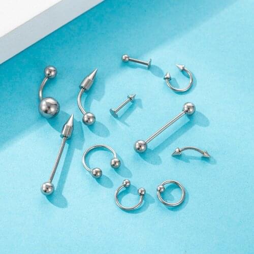85 PCS Stainless Steel Nose Ring Set Piercing Tongue Kit Nail Mixed Lip Belly Eyebrow Fake Stud Septum Nose Navel Ring Jewelry