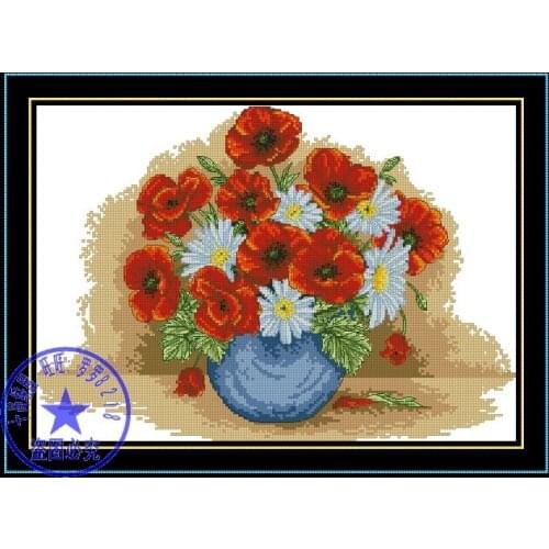 Popular Top Quality counted cross stitch kit daisy and poppy red flower Anchor PCE879