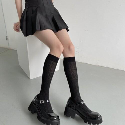 New Summer Women Long Stockings White Black Floral Kawaii Girls Student JK Lolita Leg Wear Breathable Harajuku Cute Stockings