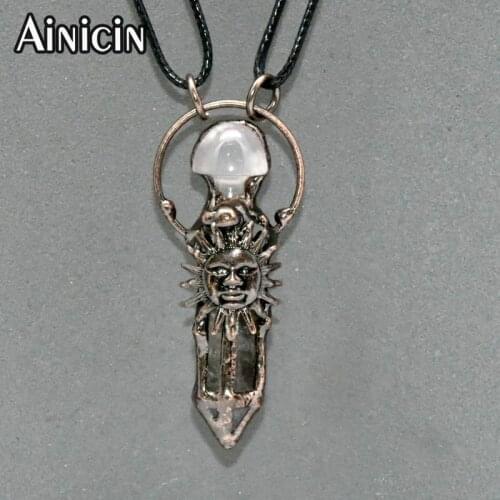 New Arrival Hexagon Shape Crystal Pointed With Natural Stone Mushroom Pendants Antique Bronze Plating Sun Pendant For Necklace