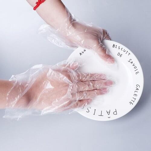 100pcs/Set Disposable Clear Gloves One-off Plastic Gloves Restaurant Food Cleaning Kitchen Cooking BBQ Food Gloves Supplies