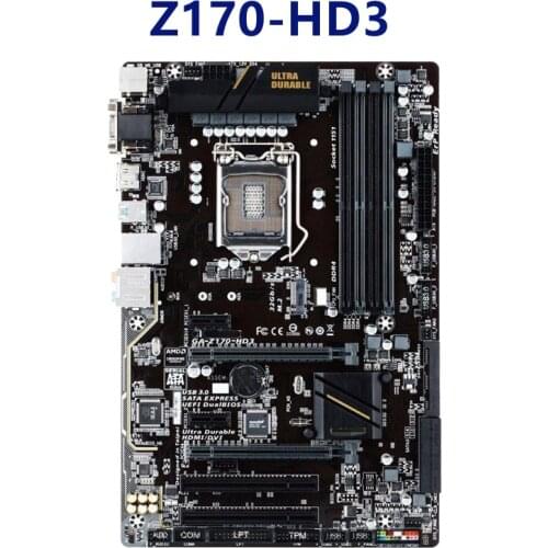 For Gigabyte GA-Z170-HD3 Original Used Desktop Motherboard Z170 DDR4 64G SATA3 USB3.0 VGA HDMI DVI Z170-HD3 board