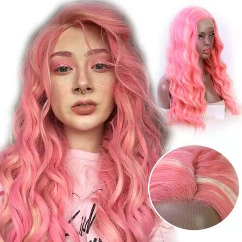 XUMOO Pink Synthetic Lace Front Wig High Temperature Fiber Long Wavy Highlight Blonde Glueless Cosplay Wigs For Black Women