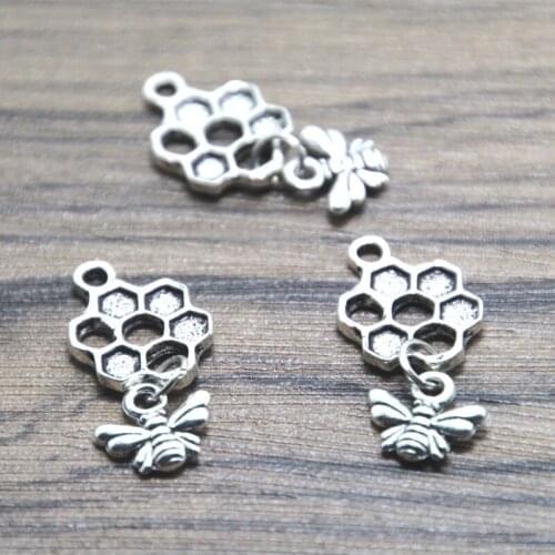 30pcs- Bee and Honeycomb Charms , Antique Tibetan silver Bee and Honeycomb Charms pendants 13 x 20 mm