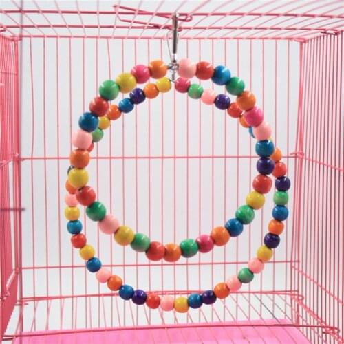 Parrot Round Swing Bead Design Colorful Natural Wood Parrot Chew Toy Bird Favor Perch Toy Hanging Swings Bird Supplies