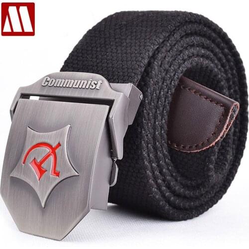 2021 New Men Automatic buckle Belt Thicken Canvas belts Communist Military Belt Army Tactical Belts High Quality Strap 110 140CM