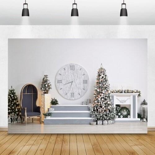 Merry Christmas Party Interior Baby Child Portrait Photography Backdrop Fireplace Gift Clock Pattern Family Photocall Background