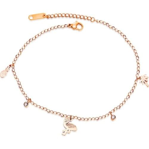 Rose Gold Color Bird Tree Pineapple Anklets For Women Charm girl summer Stainless Steel Foot Jewelry Gift Dropshipping