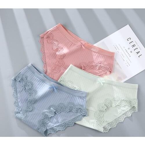 Sexy Lace Underwear Cotton Panties Women Seamless Antibacterial Briefs Set Girls Solid Color Lingerie 3 Pcs/lot Dropshipping