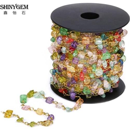 ShinyGem 5-10mm Irregular Crystal Chips Bead Chains Handmade Gold Plating Gem Stone Rosary Chains For DIY Jewelry Making 5M/Lot
