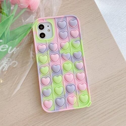 Relive Stress Toys Cases For iPhone 12 11 Pro Xs Max 12 Mini X Xr 6 7 8 Plus SE 2020 Love Heart Push It Bubble Soft Silicone New
