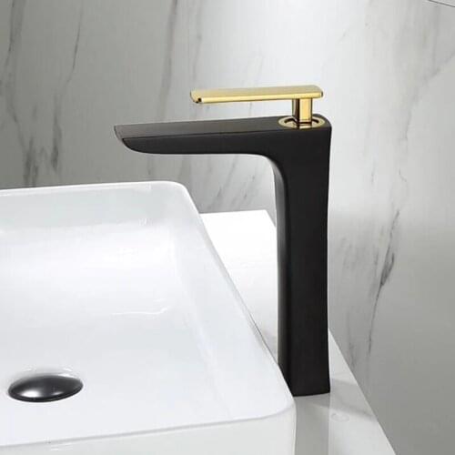 Bathroom Sink Faucet Basin Faucet Cold and Hot Water Mixer Single Handle Water Tap Black and Gold Brass Bathroom Faucet Mixer