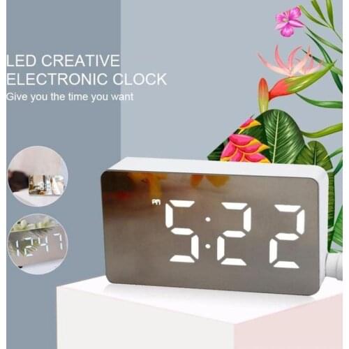 1PC LED Multifunctional Mirror Clock Digital Alarm Snooze Display Time Night LCD Light Table Desktop USB No Battery Home Decor