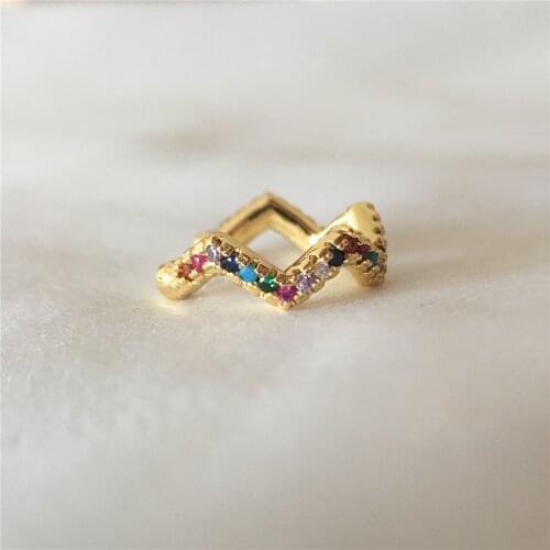 Gorgeous Gold Color Plating Multi Colored Zigzag Ear Clip For Women Girl 1 Pcs Decoration Rainbow Pretty Elegant Party Jewelry