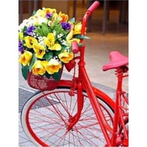 Bicycle diamond painting full flowers mosaic embroidery landscape rhinestone picture puzzle toys drawing wall decor gifts diy