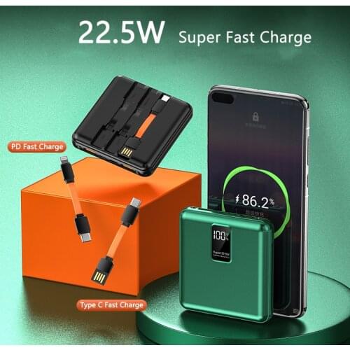 Mini Power Bank 20000mAh PD 22.5W Fast Charging for Huawei P30 P40 Powerbank with 3 Cables External Battery For iPhone 12 Xiaomi