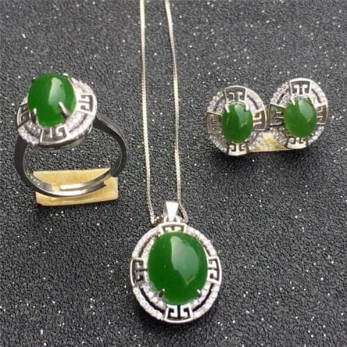 KJJEAXCMY boutique jewels S925 Pure silver inlay natural jasper pendant necklace ring earrings 3 pieces of suit xiaoye flower t