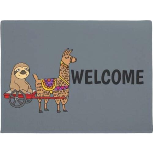 Funny Sloth in Red Wagon Pulled by Llama Doormat Home Decoration Entry Non-slip Door Mat Rubber Washable Floor Home