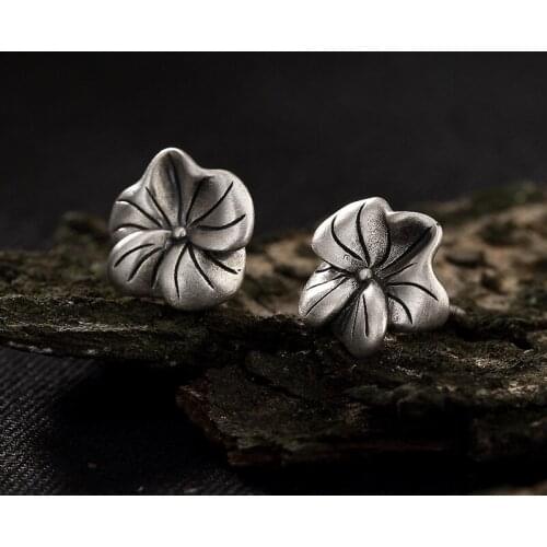 Fashion 100% real 925 sterling silver stud earrings for women pure S925 silver lotus leaf earing jewelry accessories