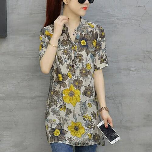 V-neck Printing Women Tops Blusas 2021 Fashion Chiffon Womens Clothing Short Sleeve Loose Plus Size Women Shirt Blouse