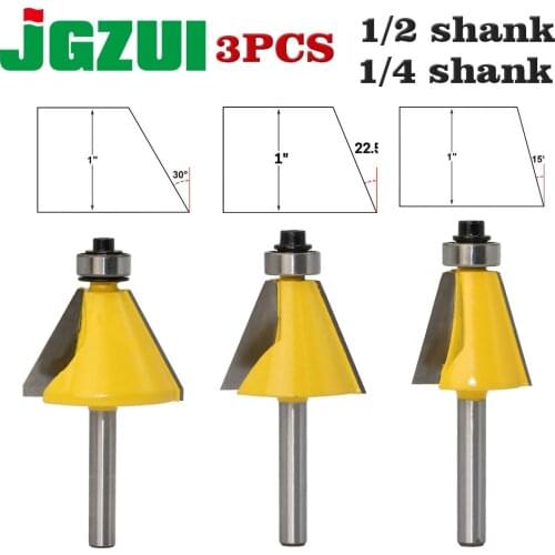 3pc 1/4" 1/2Shank 30 Degree Chamfer & Bevel Edging Router Bit woodworking cutter woodworking bits