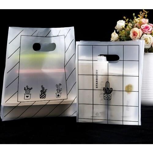50pcs Cute Cactus Plastic Bag Lattice Stripe Gift Bag Food Bread Candy Packing Bag with Handles Wedding Party Birthday Decor