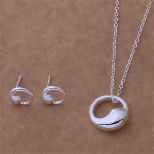 AS142 Hot Sale Free Shipping Silver Fine Jewelry Sets,Wholesale -Sterling-Silver Charms Fashion Earring 207 + Necklace 261