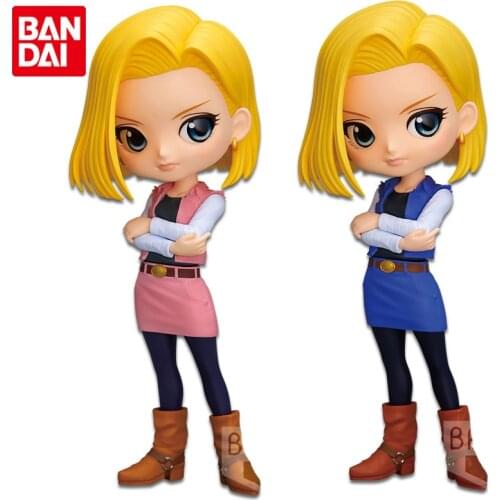 Bandai Genuine Q Posket Dragon Ball Z Android 18 Lazuli Anime Action Figures Collectible Model Ornaments Gifts Toys for Kids