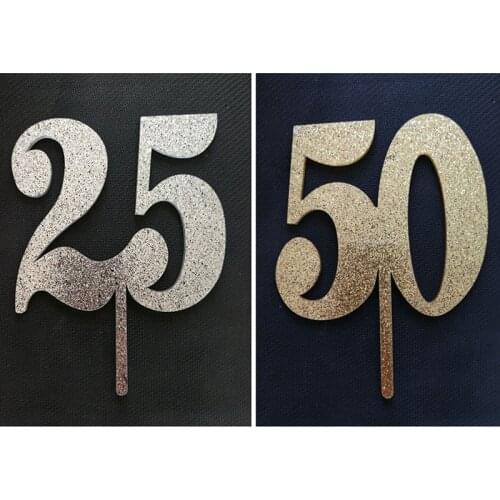 Glitter 25 50 Wedding Anniversary Acrylic Cake Topper 16 18 Birthday Cake Topper for Wedding Anniversary Party Cake Decorations