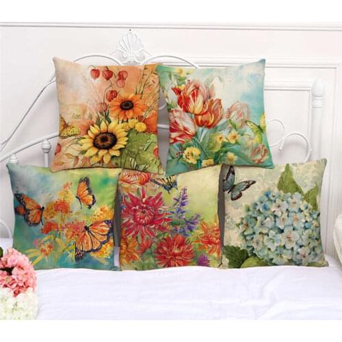 Throw Pillow Cases Beautiful Watercolor Flowers Cushion Cover 45x45cm Home Living Room Decoration Linen/Cotton Pillowcover Decor