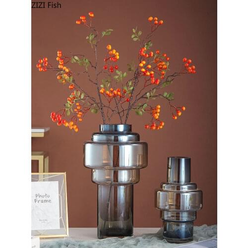 Colorful Gradient Amber Vase Transparent Glass Vases Desk Decor Hydroponics Flower Arrangement Floral Home Decoration Modern