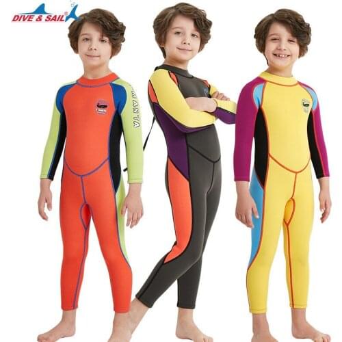 Kids Diving Suit 2.5MM Neoprene Wetsuit children for boys girls Keep Warm One-piece Long Sleeves UV protection Swimwear