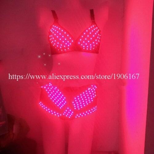 DHLFree Shipping Sexy Women Colorful LED Luminous Bra LED Growing Shorts Performance LED Sexy Lady Suit CostumeSex Dance Wear
