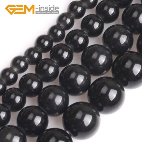 GEM-inside Wholesale Big Hole 1.5mm-2mm Natural 6/8/10/12mm Round Black Obsidian Beads For Jewelry Making 15" Free Shipping
